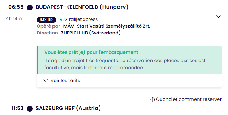 Ticket from Budapest to Salzburg