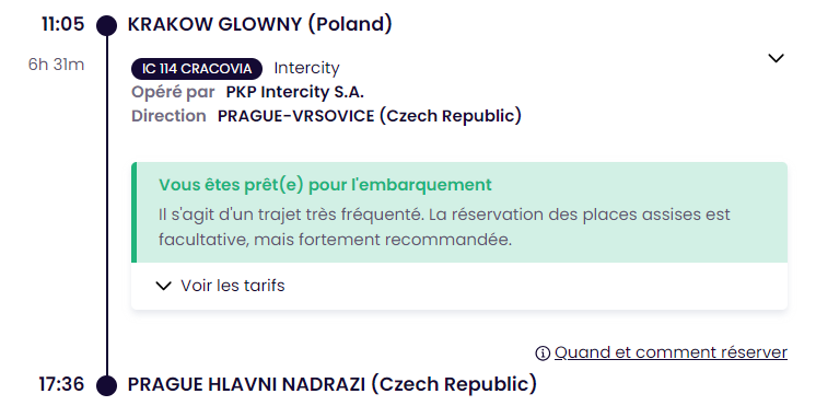 Ticket from Krakow to Prague