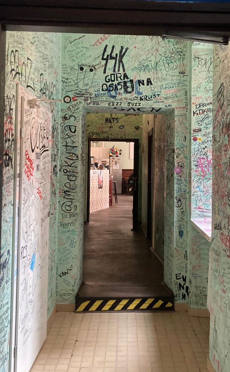 The main corridor in the Little Havana party hostel