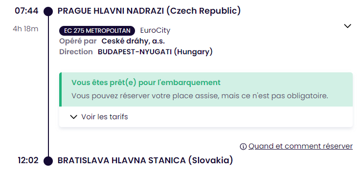 Ticket from Prague to Bratislava